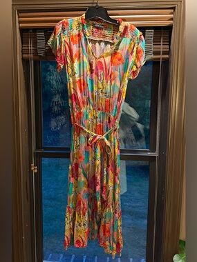 Multicolor Floral Tie-Waist Maxi Dress by APNY